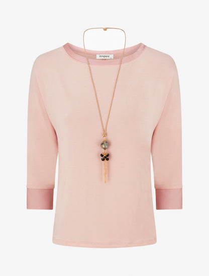 Top uni à empiècement en satin - Rose - 1