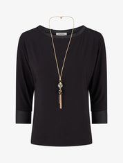 Top uni à empiècement en satin - Noir - 1