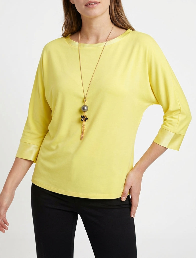 Top liso con inserción de satén - Amarillo limón