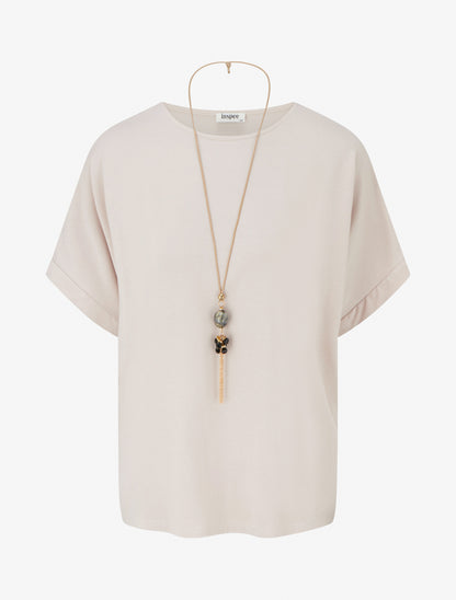 Top uni à manches courtes - Beige - 1