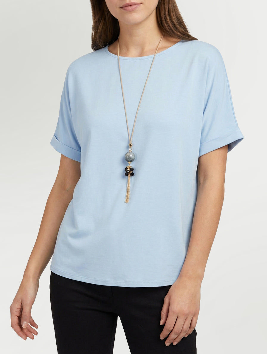 Top liso de manga corta - Azul cielo