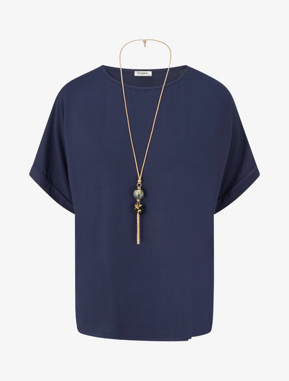 Top uni à manches courtes - Marine - 1