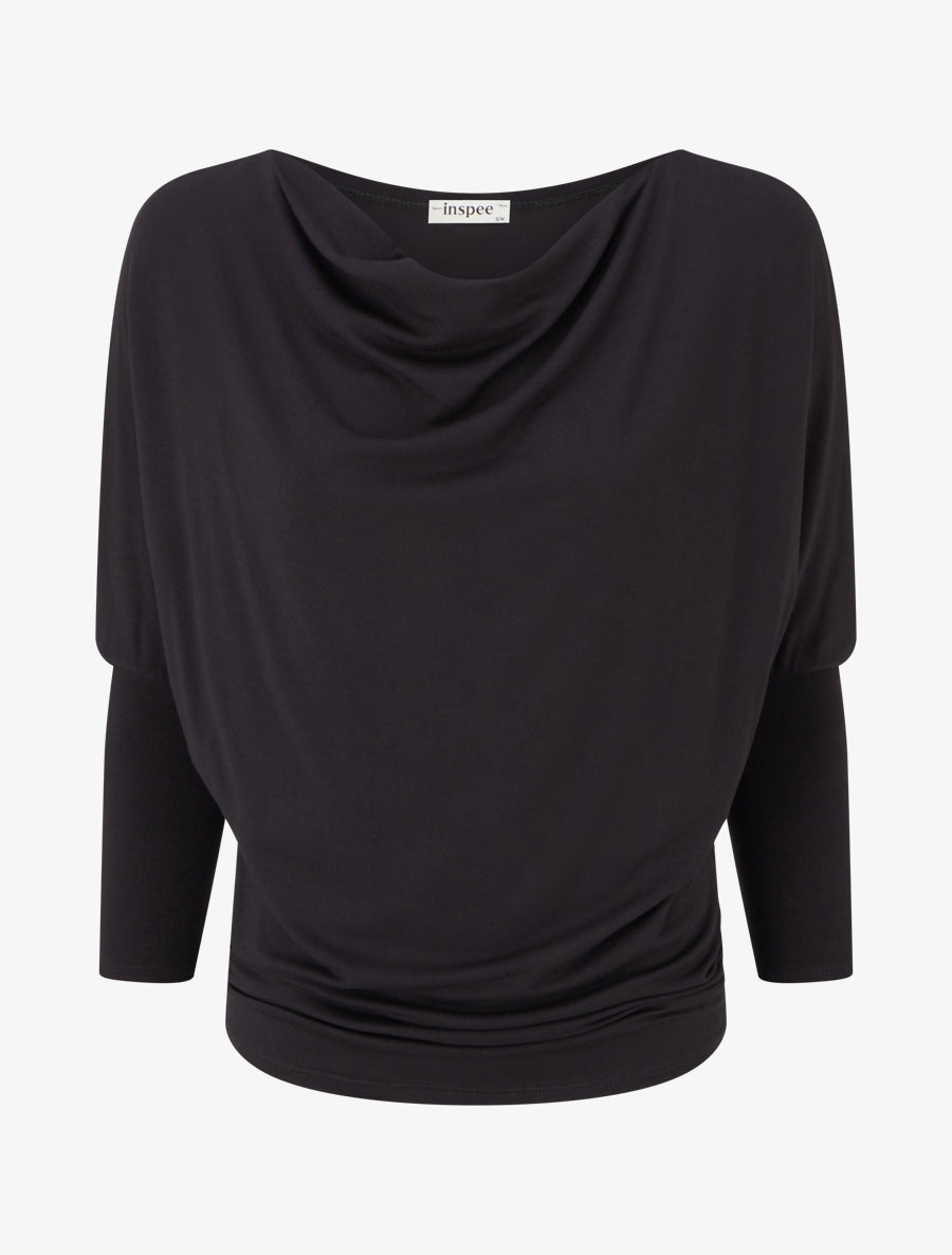 Top fluide à manches 3/4 chauve-souris - Noir - 1