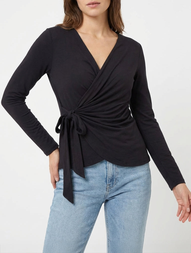Top unido con cuello cruzado - Negro