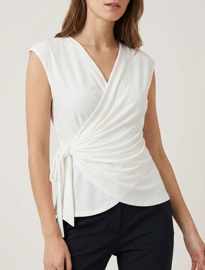 Top sin mangas con cuello cruzado - Blanco