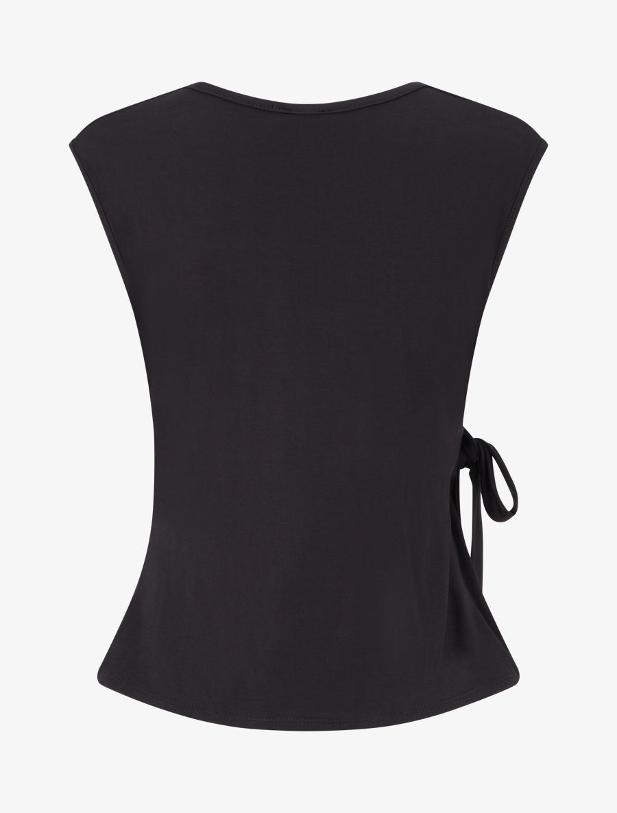 Top uni sans manches à col cache coeur - Noir - 2