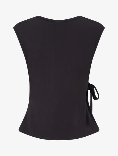 Top uni sans manches à col cache coeur - Noir - 2