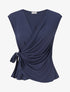 Top uni sans manches à col cache coeur - Marine - 1