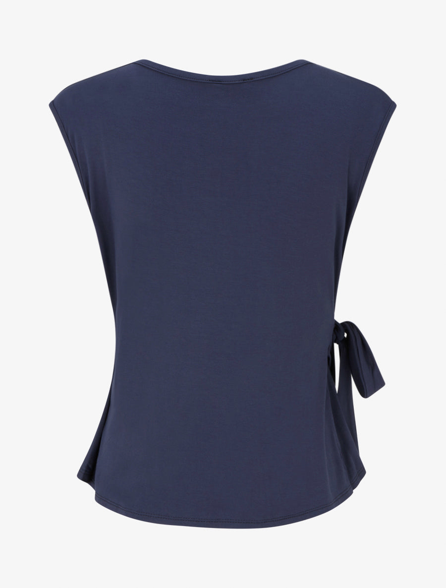 Top uni sans manches à col cache coeur - Marine - 2