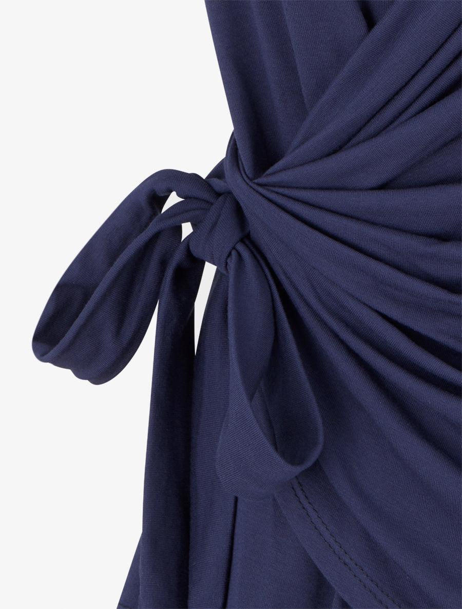 Top uni sans manches à col cache coeur - Marine - 3