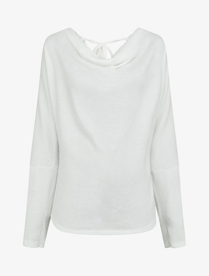 Pull fin uni à empiècement dentelle au dos - Blanc - 1