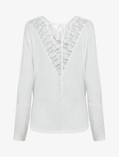 Pull fin uni à empiècement dentelle au dos - Blanc - 2