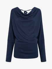 Pull fin uni à empiècement dentelle au dos - Marine - 1