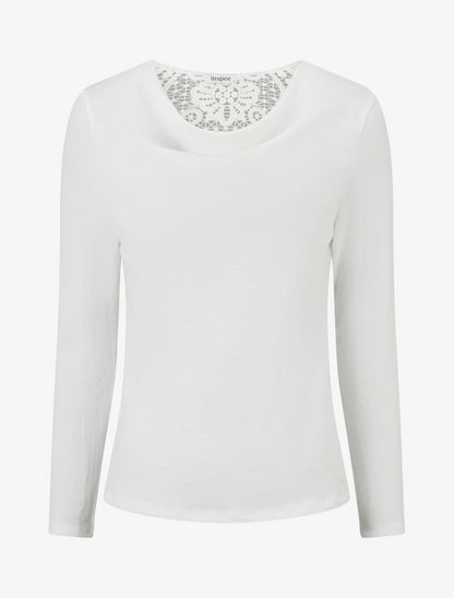 Pull à dos brodé et col bénitier - Blanc - 1