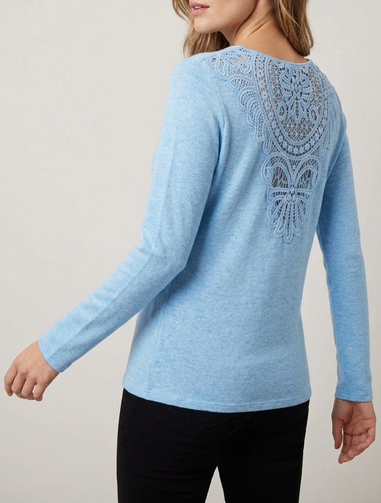 Suéter con espalda bordada y cuello drapeado - Azul cielo