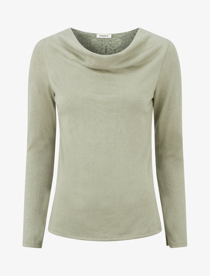 Pull à dos brodé et col bénitier - Kaki - 1