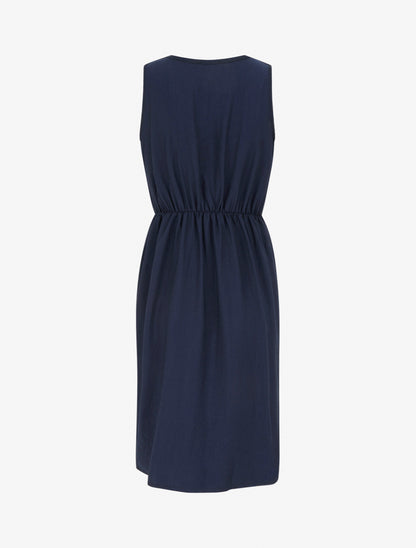 Robe longue unie à chaînette - Marine - 2