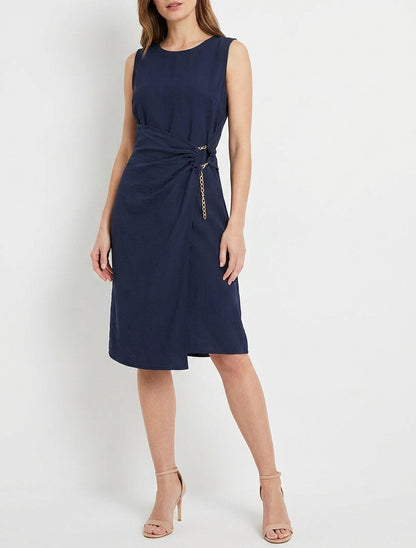 Vestido largo liso con cadena - Marine