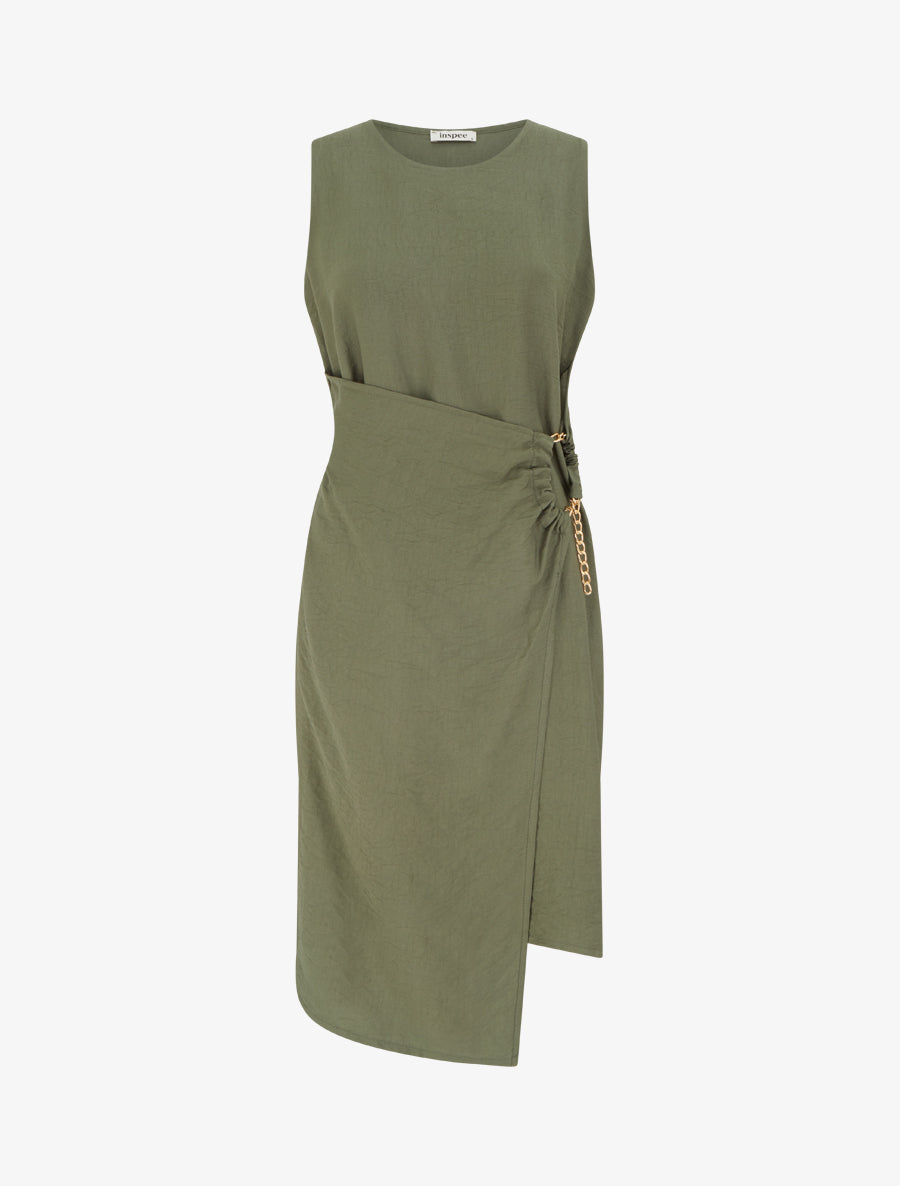 Robe longue unie à chaînette - Kaki - 1