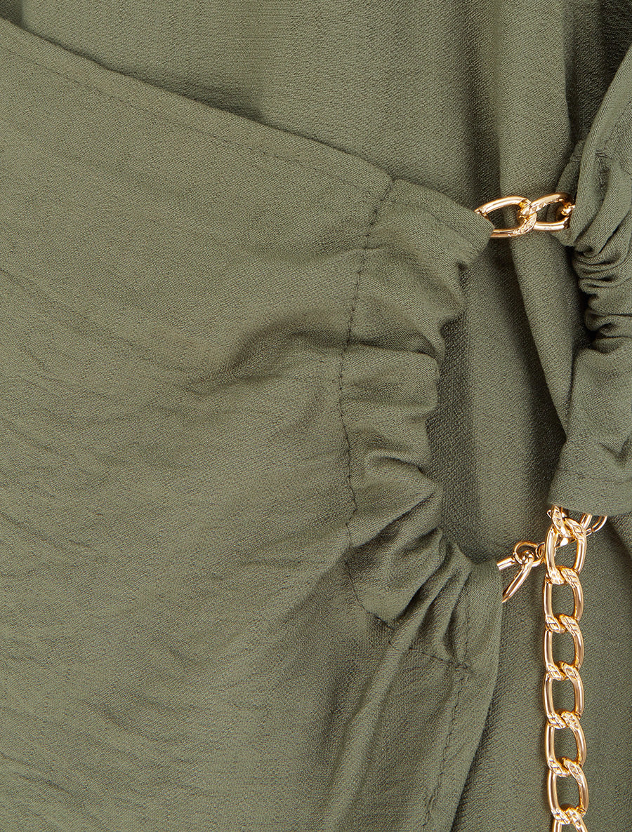 Robe longue unie à chaînette - Kaki - 3