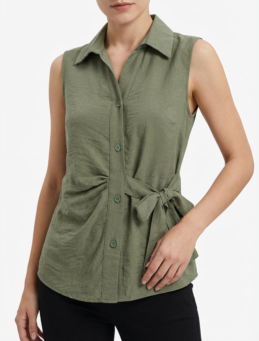 Blusa sin mangas efecto drapeado - Caqui