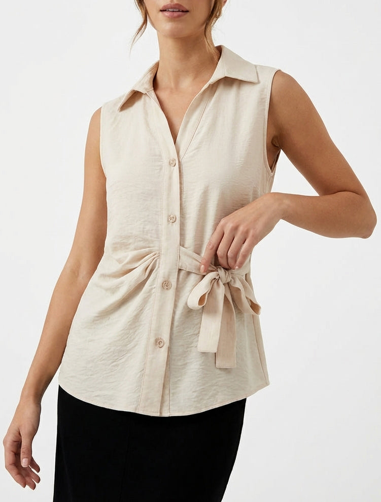 Blusa sin mangas efecto drapeado - Beis