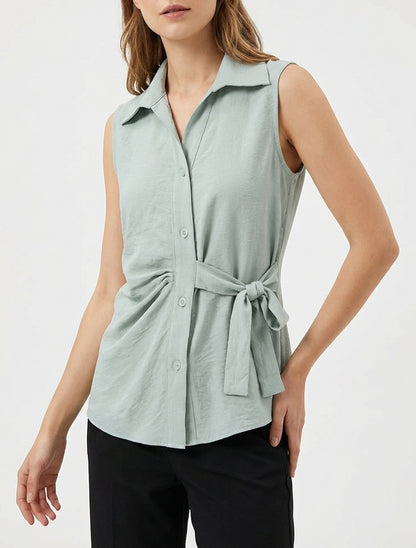 Blusa sin mangas efecto drapeado - Verde agua