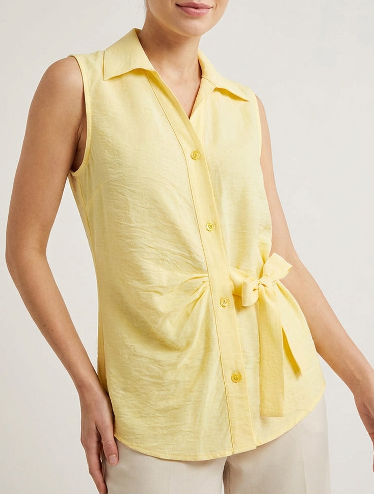 Blusa sin mangas efecto drapeado - Amarillo