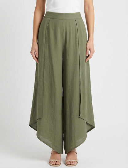 Pantalón holgado con bordes asimétricos - Caqui