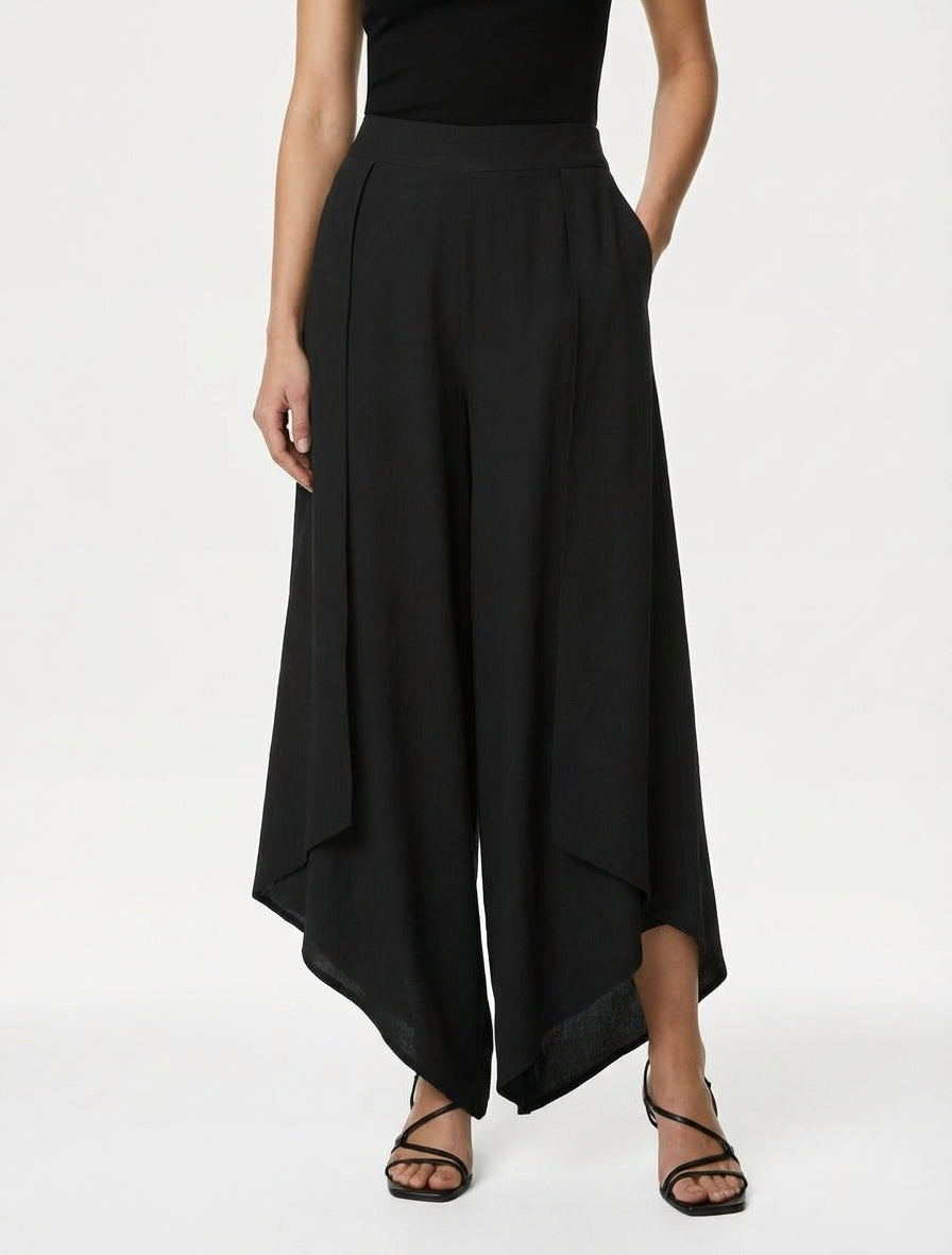 Pantalón holgado con bordes asimétricos - Negro