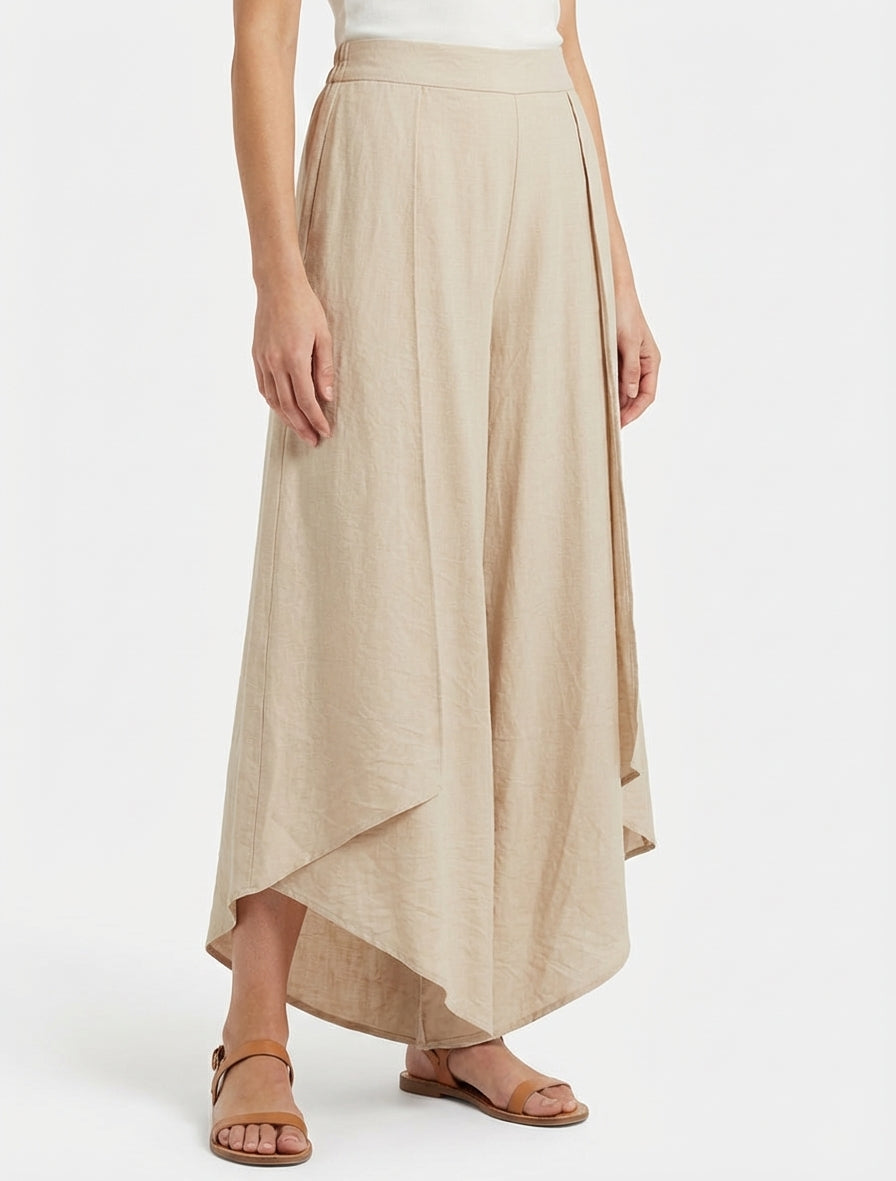 Pantalón holgado con bordes asimétricos - Beis