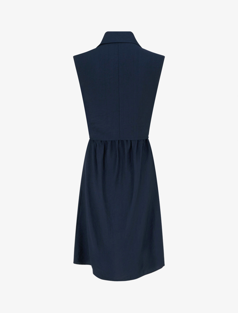 Robe chemise sans manches à liens à nouer - Marine - 2