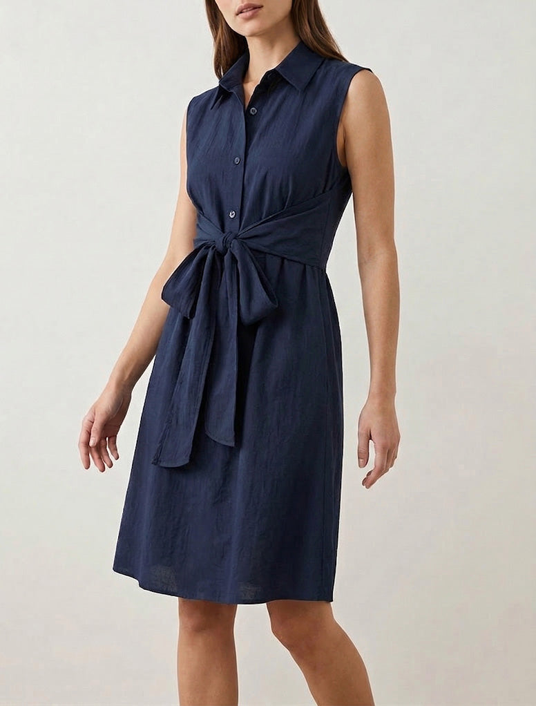 Vestido camisero sin mangas con lazos para atar - Marine