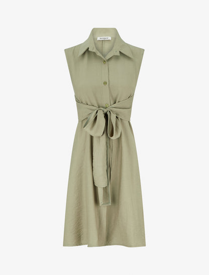 Robe chemise sans manches à liens à nouer - Vert olive - 1