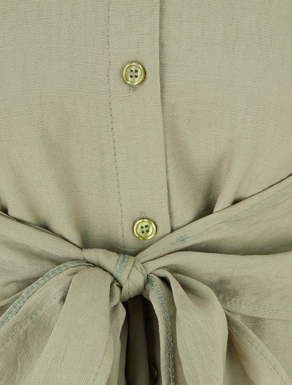 Robe chemise sans manches à liens à nouer - Vert olive - 3
