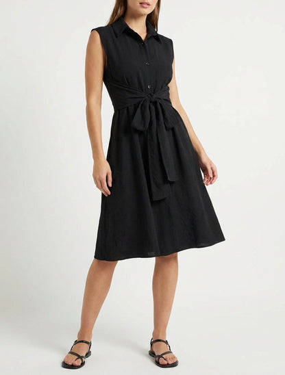 Vestido camisero sin mangas con lazos para atar - Negro