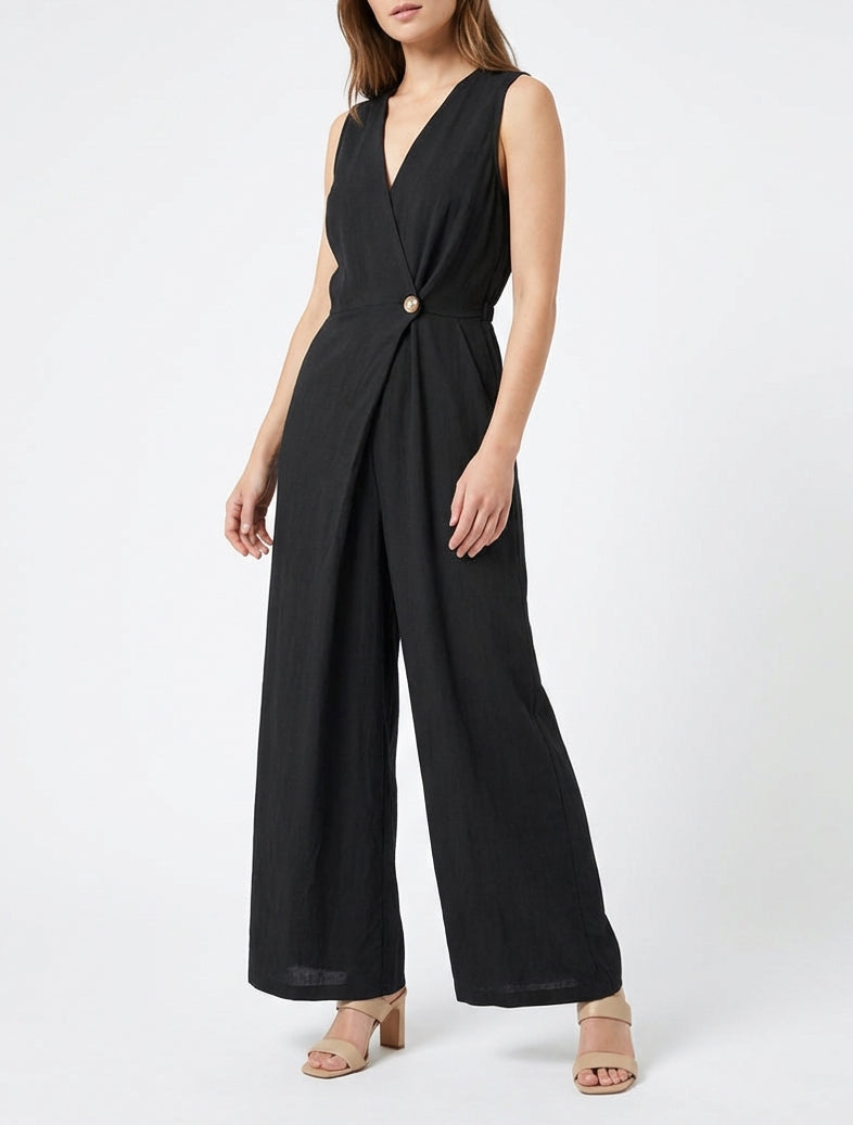 Mono liso con cuello cruzado - Negro