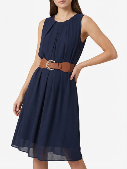 Vestido liso de gasa sin mangas - Marine