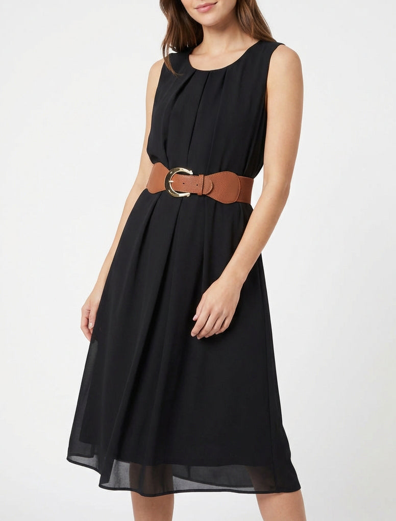 Vestido liso de gasa sin mangas - Negro