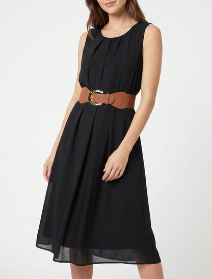 Vestido liso de gasa sin mangas - Negro