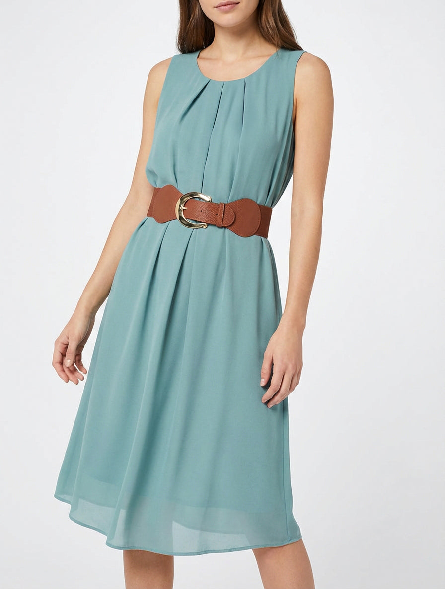 Vestido liso de gasa sin mangas - Turquesa