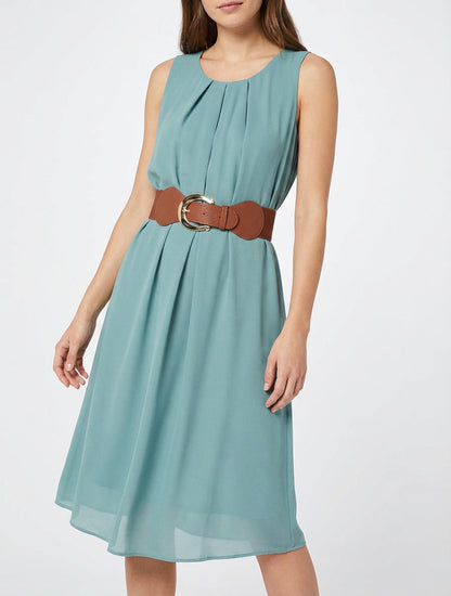 Vestido liso de gasa sin mangas - Turquesa