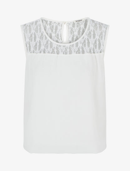 Top boule sans manches à dentelle - Blanc - 1