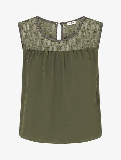 Top boule sans manches à dentelle - Kaki - 1