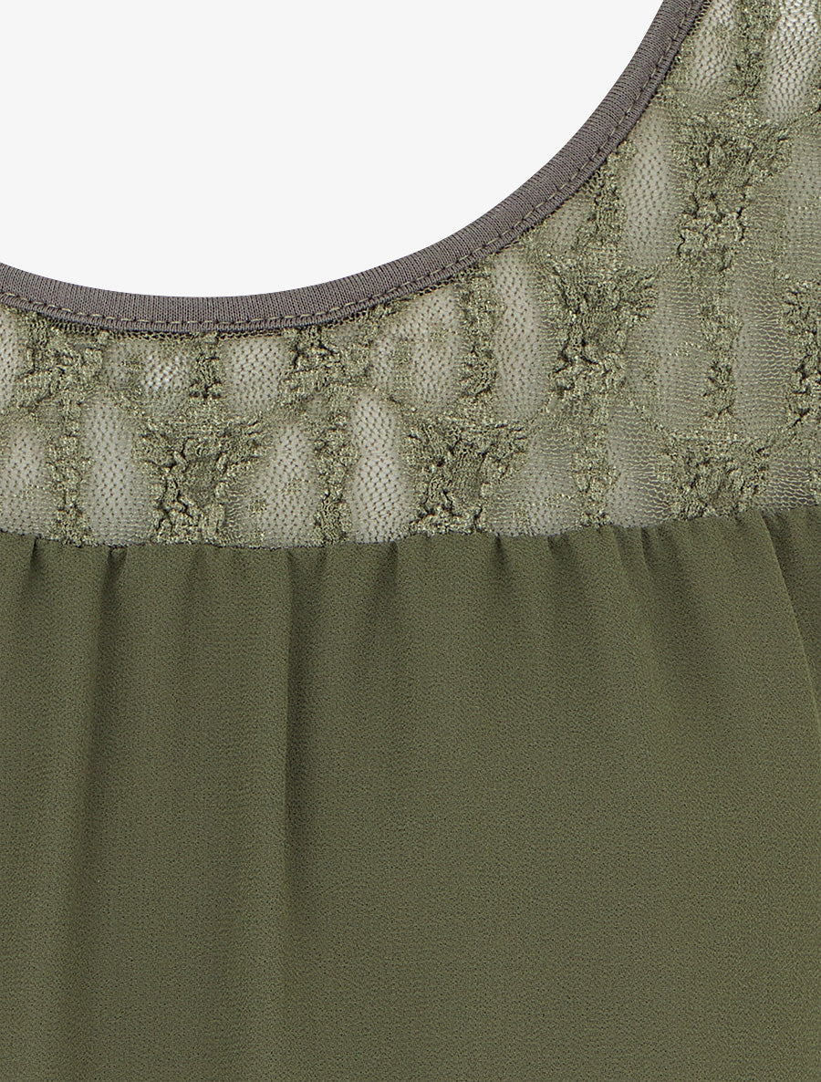 Top boule sans manches à dentelle - Kaki - 3