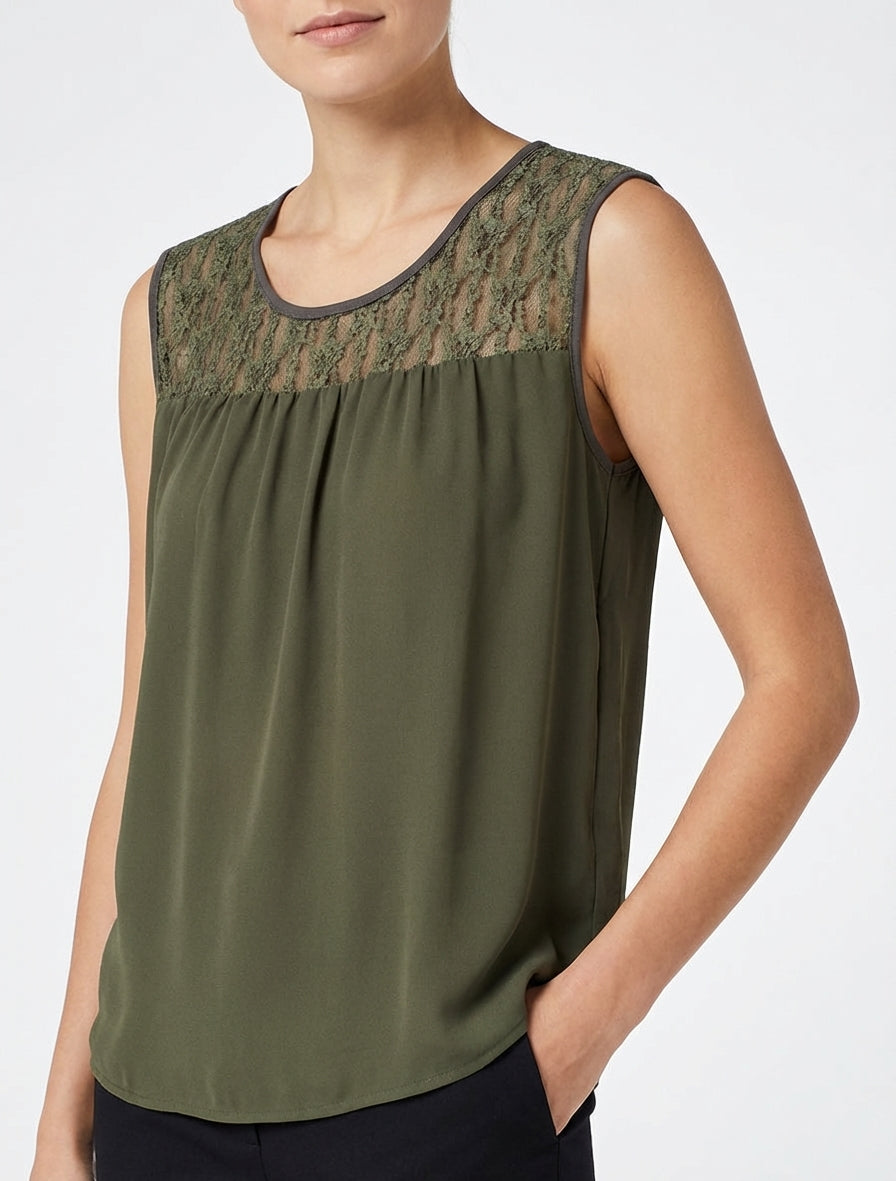 Top sin mangas de encaje - Caqui