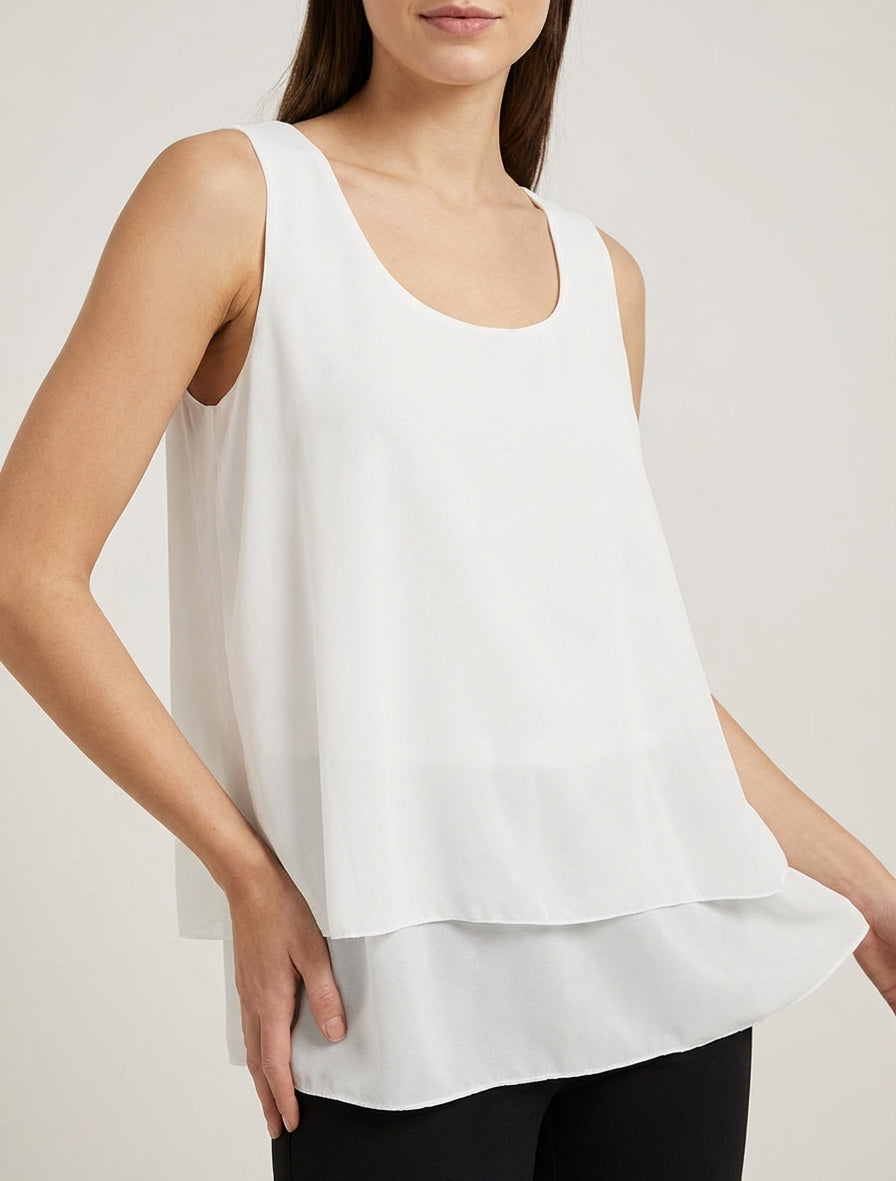 Top de voile con bordes con volantes - Blanco