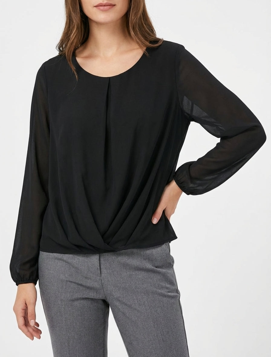 Blusa de gasa con efecto drapeado - Negro