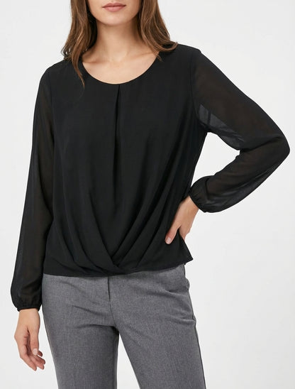Blusa de gasa con efecto drapeado - Negro