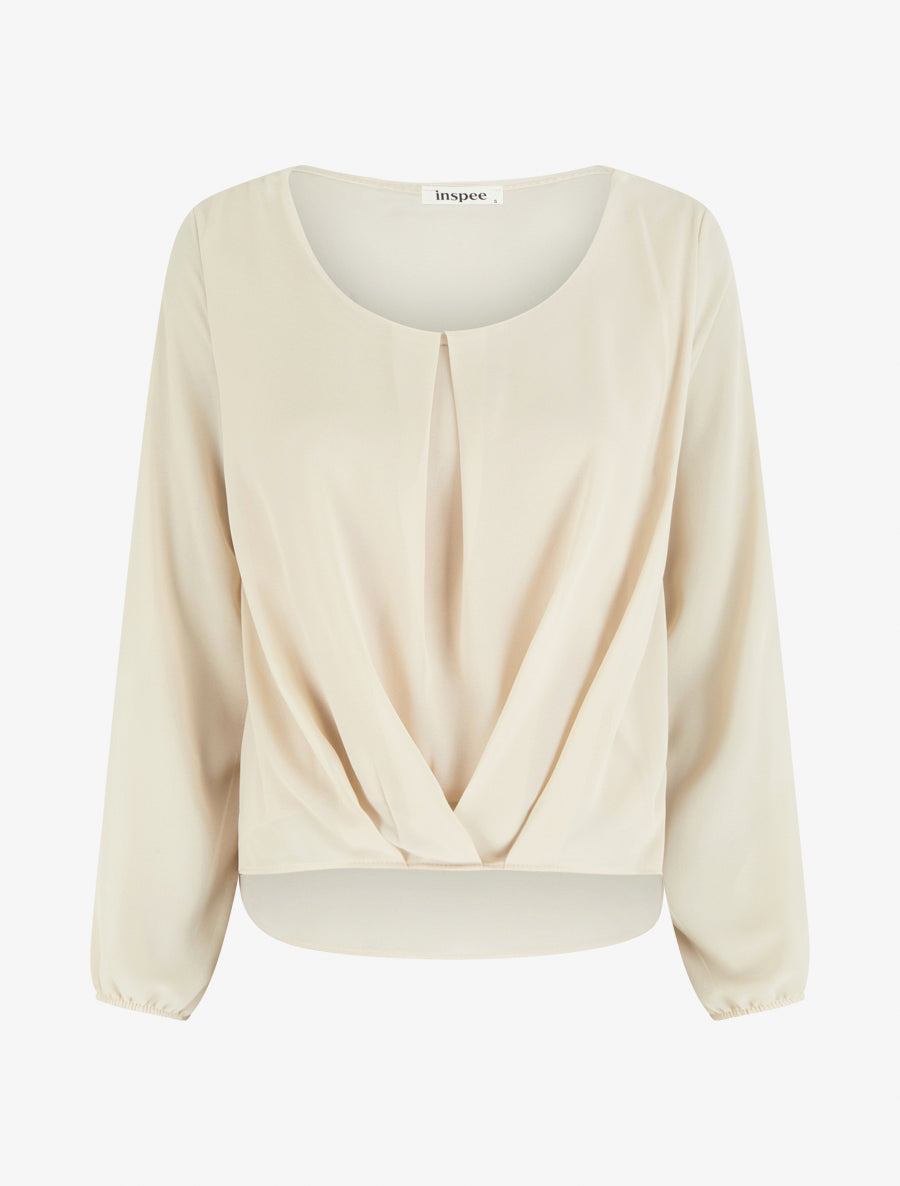 Blouse en voile à effet drapé - Beige - 1